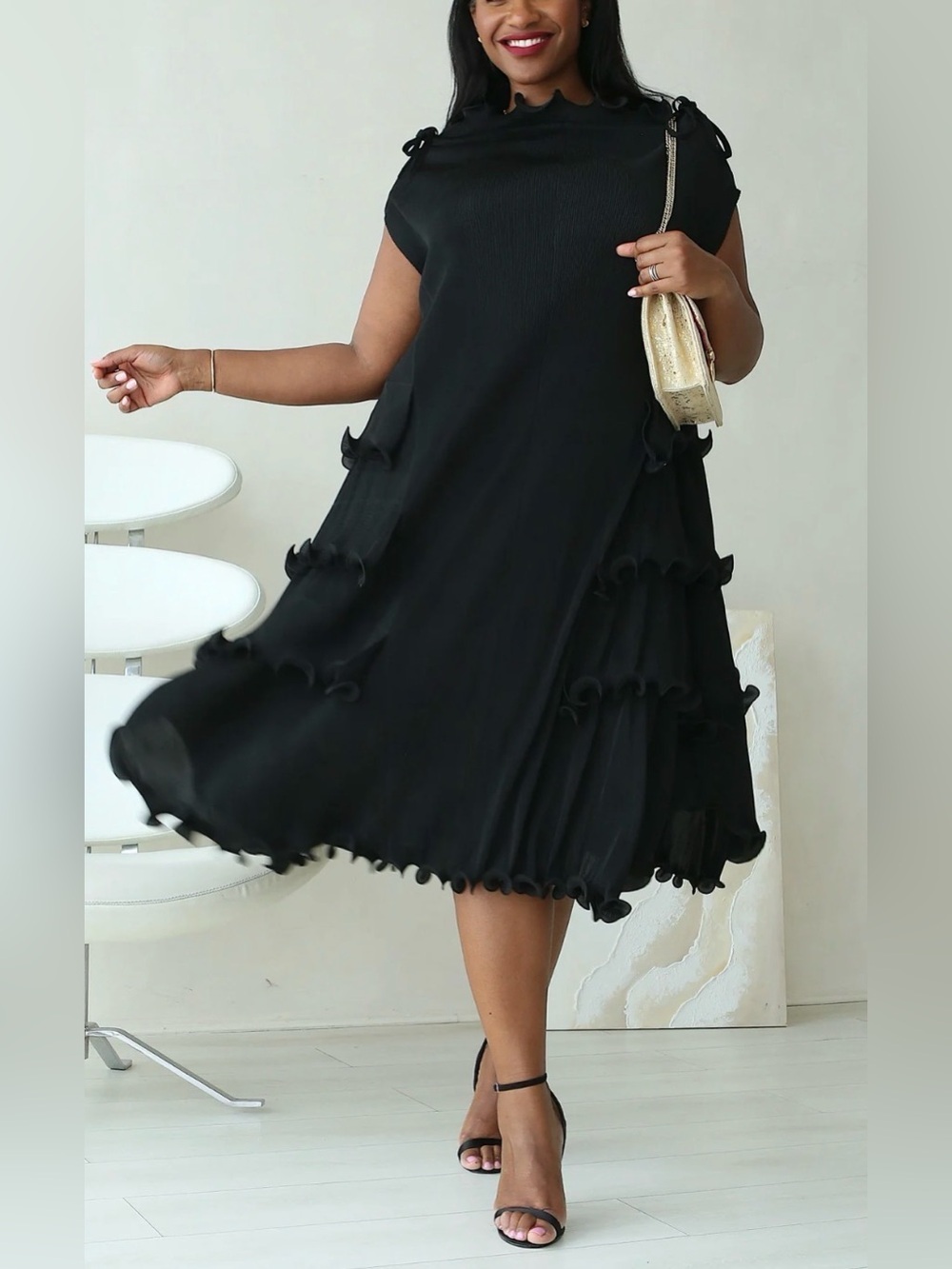 Fashion by Esther Paris Ruffle Dress Black OS NWT